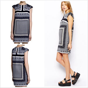 Mango MNG Navy White Patterned Mini Dress S